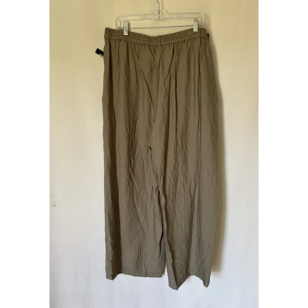 DKNY Womens Trousers Pants XL Green Elastic Waist Wide Leg